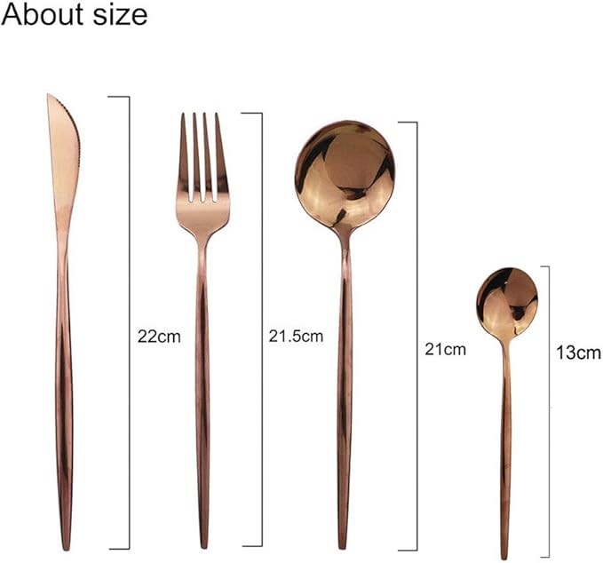 JASHII 24 Piece Titanium Rose Gold Plated Stainless Steel Flatware Set, 24 Piece Copper Silverware Set, Service for 6 (Shiny Copper)