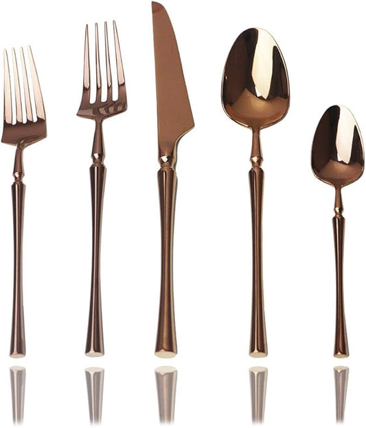 JASHII 5 Pieces Rose Silverware Set, Cutlery Set, Service for 1, 5 Pieces Rose Gold Plated Stainless Steel Flatware Set, Dishwasher Safe (Shiny Rose)