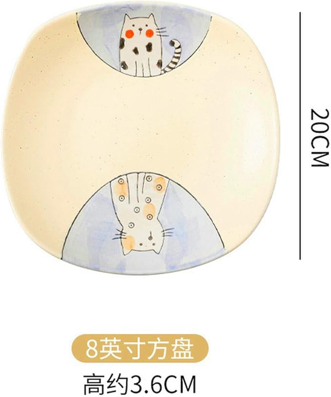 Japanese minimalist home cute cartoon creative ceramic plate - 8-inch square plate (couple cat)