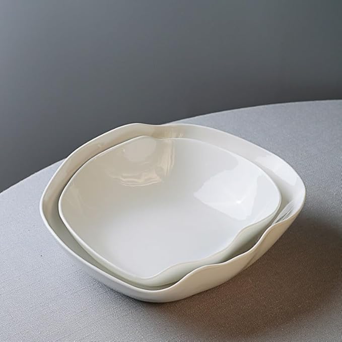Dinner Plates 10-inch Hotel White Ceramic Kitchen Tableware Irregular Creative Fusion Service Appetizer Plate Club Deep Bowl Kitchen Salad Bowl