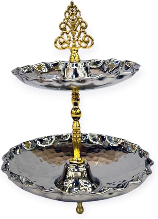 Mini Copper Tiered Serving Tray, Decorative Dessert Stand for Appetizers, Candies, and Treats, Silver Finish, 10 x 15 cm - Multicolor, One Size