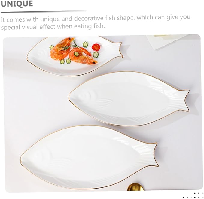 LIFKOME Fish Shape Ceramic Plate Cheese Tray Dinnerware Decorative Serving Plate