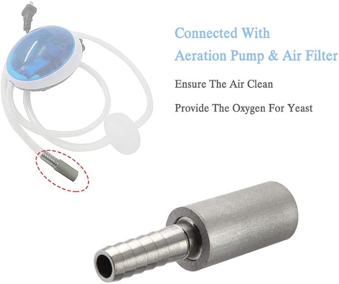 Joywayus Aeration Stone 0.5 Micron 316 Stainless Steel Oxygenation Diffusion Stone 1/4" Barb for Home brewing Wine Beer Soda (Pack of 2)