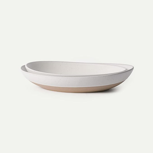 MORA Mega and Giant Serving Dishes Set of 2, 16 inch and 14 inch Ceramic Pottery Oval Platters - Microwave, Oven and Dishwasher Safe - Oat