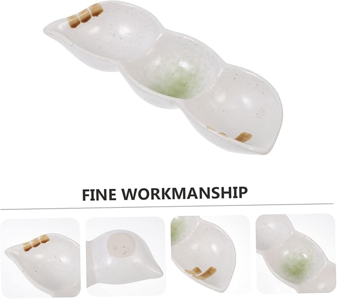 KICHOUSE Japanese Vintage Three-Compartment Small Dipping Sauce Dish Creative Snack Plate for Appetizers Household Use Ceramic Serving Tray