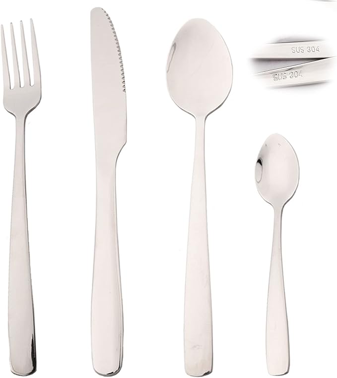 16pcs 304 Stainless Steel Silverware Set, Include Knife Fork Spoon Teaspoon, Elegant Utensils Cutlery Set, Mirror Serving Flatware Set, Service for 4, Dishwasher Safe