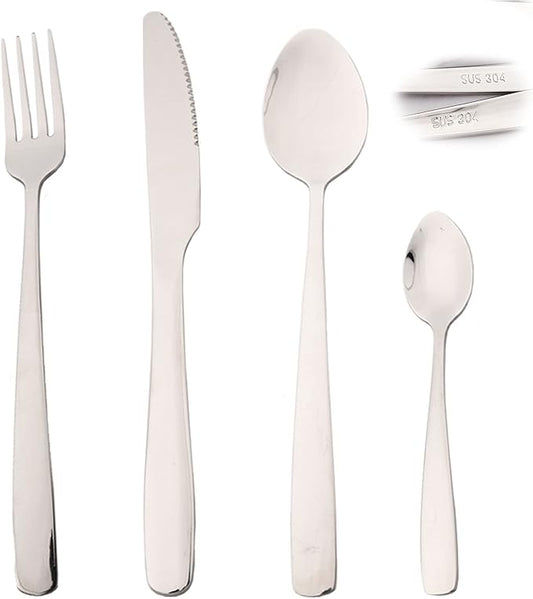 16pcs 304 Stainless Steel Silverware Set, Include Knife Fork Spoon Teaspoon, Elegant Utensils Cutlery Set, Mirror Serving Flatware Set, Service for 4, Dishwasher Safe