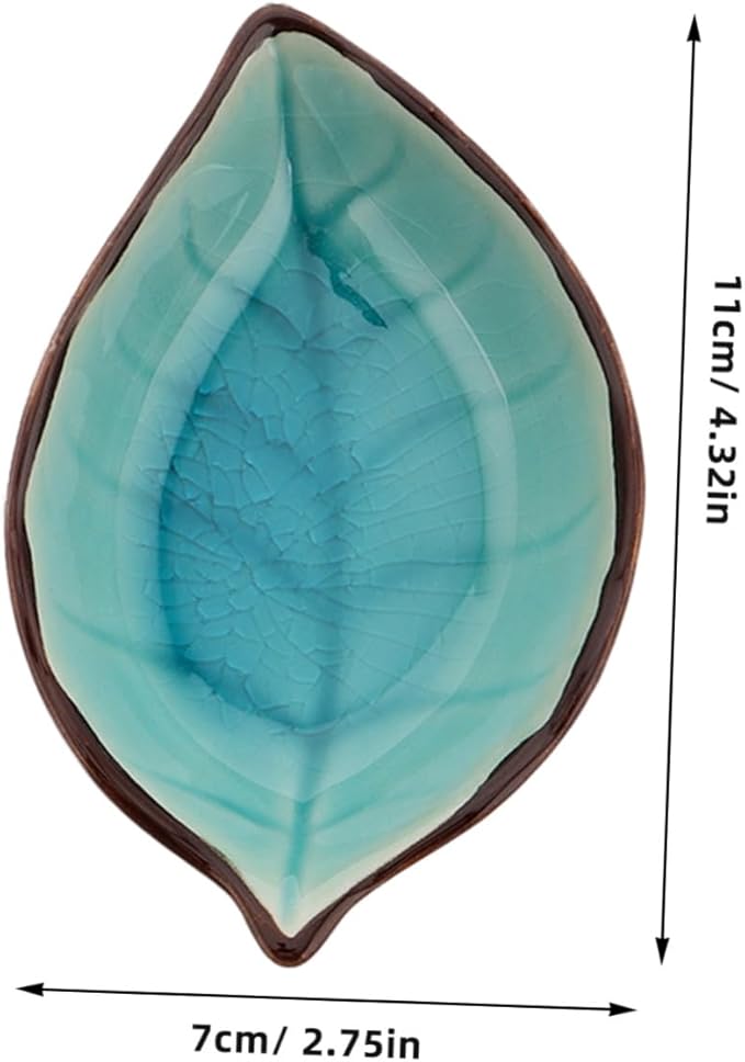 ABOOFAN 4pcs Leaf Shaped Ceramic Plates for Appetizers and Sauces Elegant Crackle Glaze Design Multi-functional Dipping Bowls for Ketchup Vinegar Sushi and Seasoning Yellow Lake Blue Green