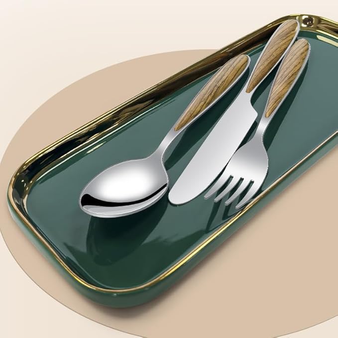 Stainless Steel Flatware serving set,Home Kitchen Eating Tableware Set,Dishwasher Safe,For Home Kitchen Restaurant Hote 5/20/30/40 Piece Stainless Steel Cutlery Steak Knife, Fork And Spoon Set Wood Gr