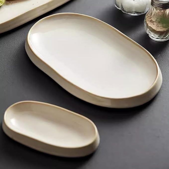 SONGCHAO Party Supplies Creative Oval Steamed Fish Plate Salad Plate Home Ceramic Tableware Restaurant Western Food Plate Appetizer Plate Party Plates (Color : 12.5cm)
