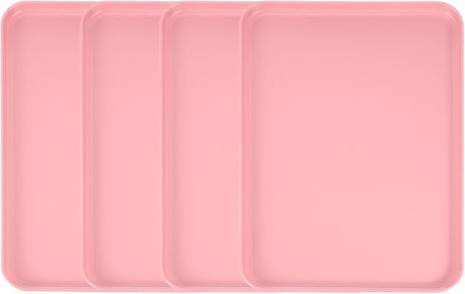 uxcell 4Pcs Plastic Serving Trays, 15 x 10.6 Inch Rectangle Food Trays Serving Cafeteria for Kitchen Restaurant Coffee Fruit Burger Lunch Dessert, Pink