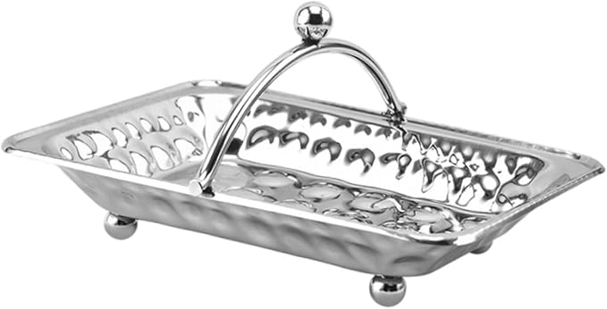 Metal Vanity Tray Stainless Steel Serving Tray Multifunction Jewelry Plate Guests Hand Towel Storage Tray for Perfume Home Use, Silver