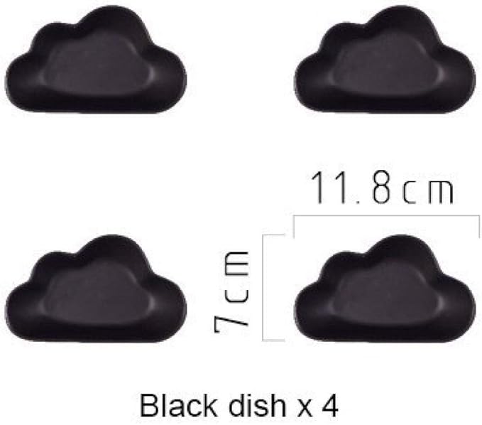 Salad plate2 PCS 4 PCS Ceramic Color Clouds Plate Porcelain Rain Tray Matt Smooth Plates Cute-black cloud4