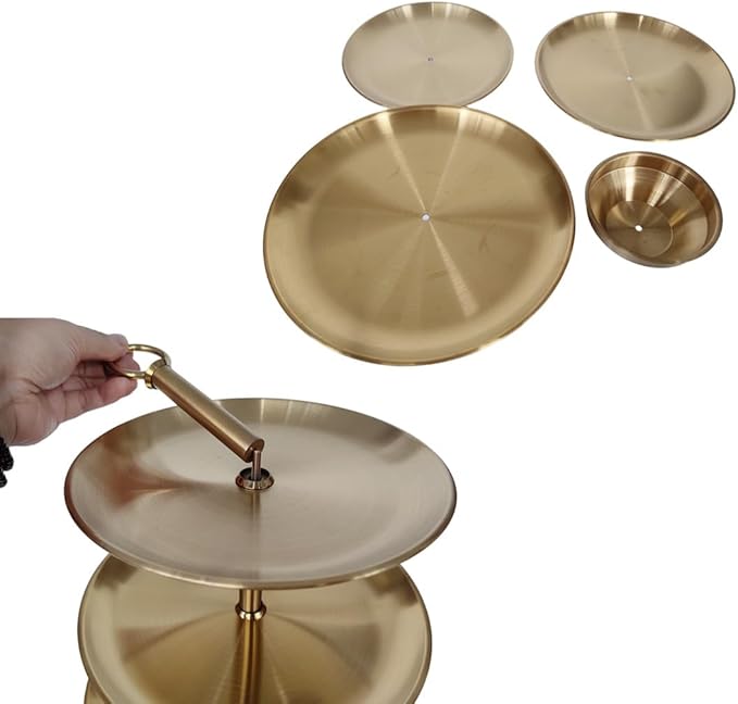 Metal 3 Tier Round Serving Tray, Cupcake Dessert Appetizer Stand, Stainless Steel Cake Cupcake Tower Stand Holder for Home Garden Display Wedding Bridal Shower Birthday Party Supplies (Gold)