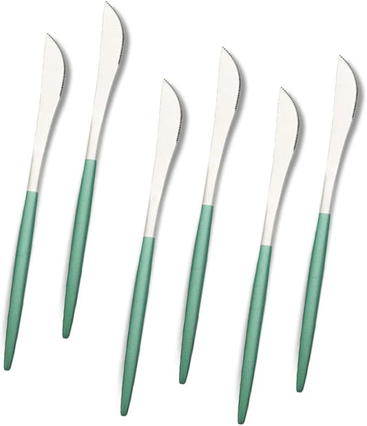 JASHII Matte Silver Dessert Knife Set,8.1-inch 304 Stainless Steel Appetizer Fruit Small Knives, Set of 6, Dishwasher Safe, Modern Design with Green Handle.