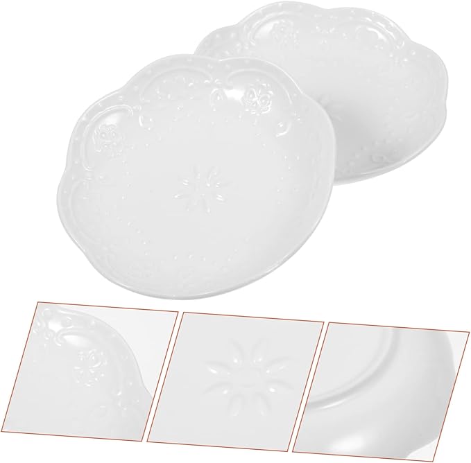 OUNONA 2sets Embossed Ceramic Sauce Dishes Appetizer Plates for Dipping for Soy Sauce Seasonings and Snacks Dishwasher Microwave Safe Elegant Design 2pcs*2