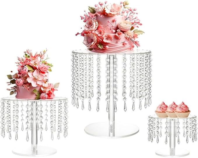 Acrylic Cake Stand, Round Crystal Cake Stands, Acrylic Crystal Chandelier Cake Holder Cupcakes Serving Plate for Wedding Birthday Party Table Decoration (Large)