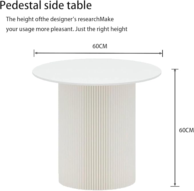23.6 Inch Round Side Table with Detachable Kraft Paper Base – Modern Portable Accent & End Table, Space-Saving Nightstand for Small Spaces, Apartment, Bedroom, Living Room (White)