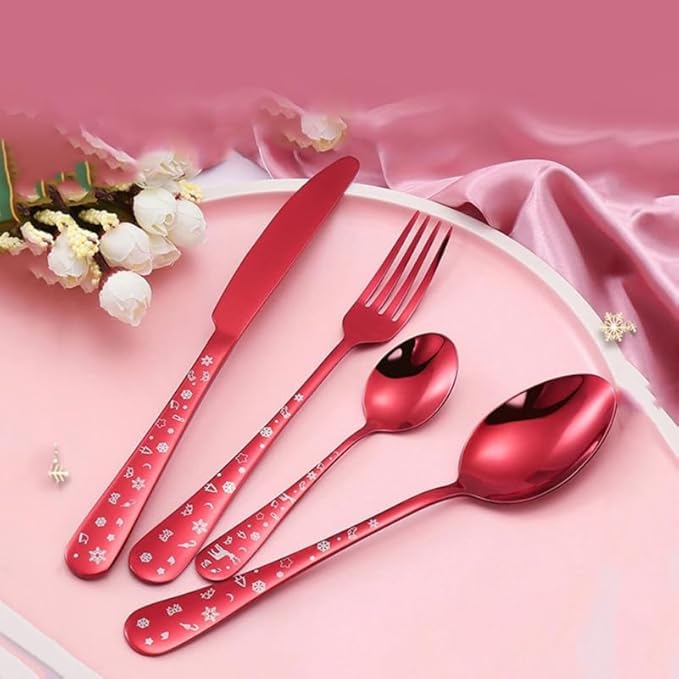 Hemoton 4Pcs Forks and Spoons Silverware Set Stainless Steel Christmas Utensils Heavy Duty Christmas Silverware Cutlery Set Includes Fork Spoon Knife