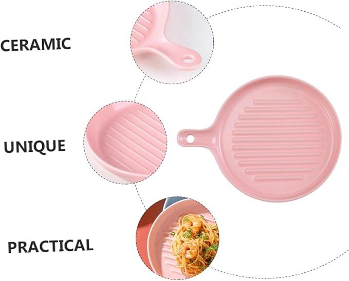 PRETYZOOM Ceramic Baking Dish with Handle Oven Safe Dinner Plate for Western Cuisine 10-inch Food Serving Plate Scratch Resistant Tableware for Home and Restaurant Use