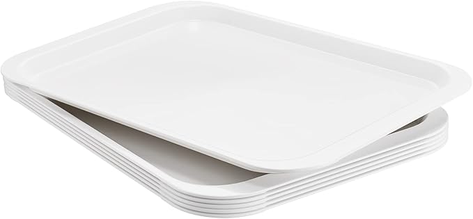 Melamine Serving Trays White 17.1x12.2 Inch Rectangle Cafeteria Fast Food Trays Breakfast Lunch Dinner for Eating Set of 6,PFW-174122-06