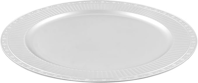 100 Pcs Antique Charger Plates Bulk 13 Inch Embossed Rim Plastic Party Dinner Plate Chargers Round Decorative Server Plate for Wedding Party Event Tableware (100pcs-silver7)