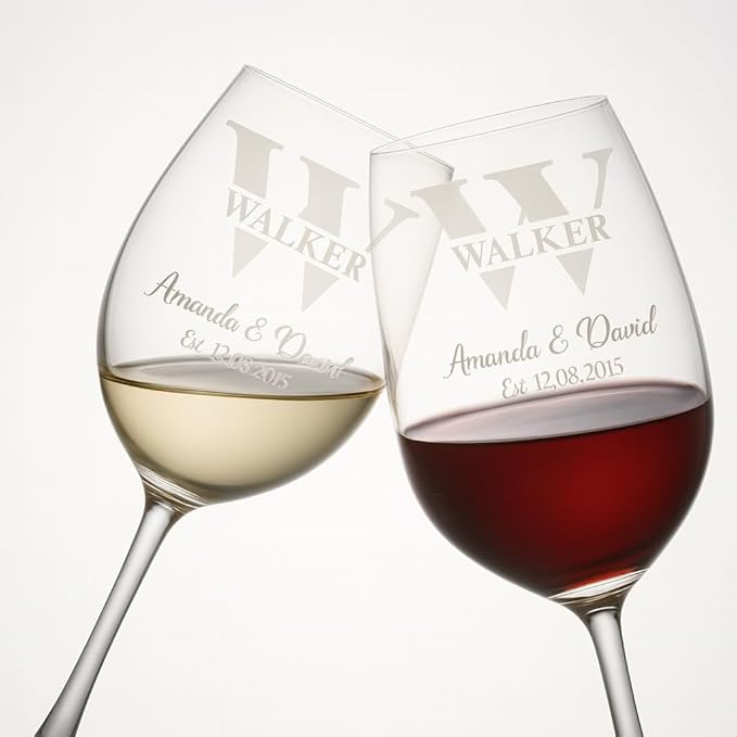 Gifts Inscribed Personalized Mr and Mrs Wine Glass Set of 2 – Custom Engraved Wedding Wine Glasses Gift for Couples, Engagement, Birthday, or Anniversary