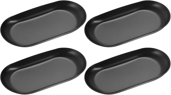 uxcell 4pcs Stainless Steel Decorative Tray, 3.9" Oval Serving Tray Metal Decorative Plate for Perfume Jewelry Cosmetic Bathroom Organizer, Black