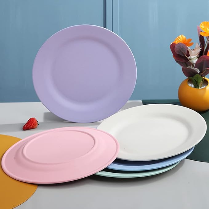 Set of 10 Round Salad Plates 10 Inch, Appetizer Dishes, Unbreakable Dessert Plates, Kitchen Dinnerware for Steak Dinner Fruit, Reusable Fiber Tableware (Purple)