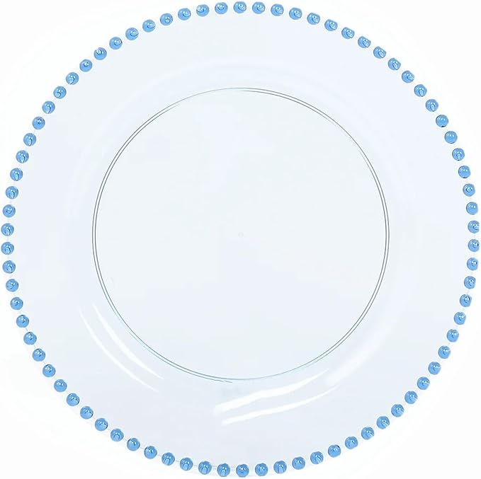 8" Salad Plates - Set of 20 - Plastic Transparent Dusty Blue Round Disposable Dessert Appetizer Plate Beaded Rim, Ideal for Dinner Party Wedding Bulk Events