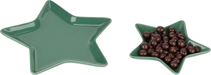 Holiware - Fun Holiday Dinnerware Service Set of 2 Ceramic Green Star Shaped Dinnerware Service Plates