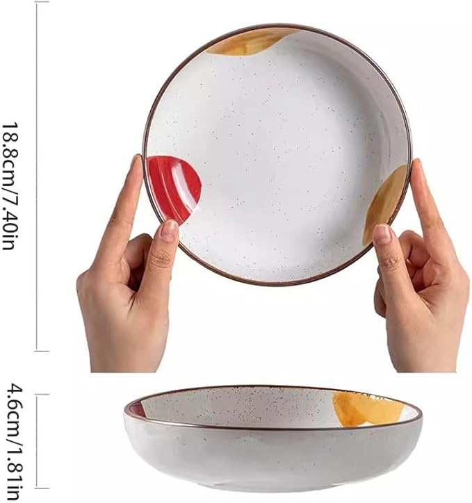 FEELIN Modern Large Dinner Plates Japanese Ceramic Plate Home Dish Plate Rice Bowl Retro Shallow Plate Steak Plate Dinner Plate Soup Bowl Stackable Dinner Plates(Color:B)