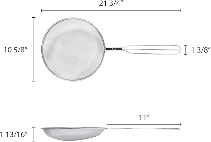 TrueCraftware- 10-5/8" x 21-3/4" Mesh Oil Skimmer Stainless Steel- Mesh Strainer Skimmer Fine Mesh Strainer Perfect for Skimming Grease Foam Sift Strain Drain Rinse Vegetables Pastas Tea