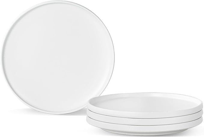 Salad & Dessert Plates, 8 Inch Small Dinner Plates Sets for 4, Dishwasher & Microwave Safe, Porcelain Dinner Dishes for Cake, Fruits, Waffle, Pasta, Salad, Modern White