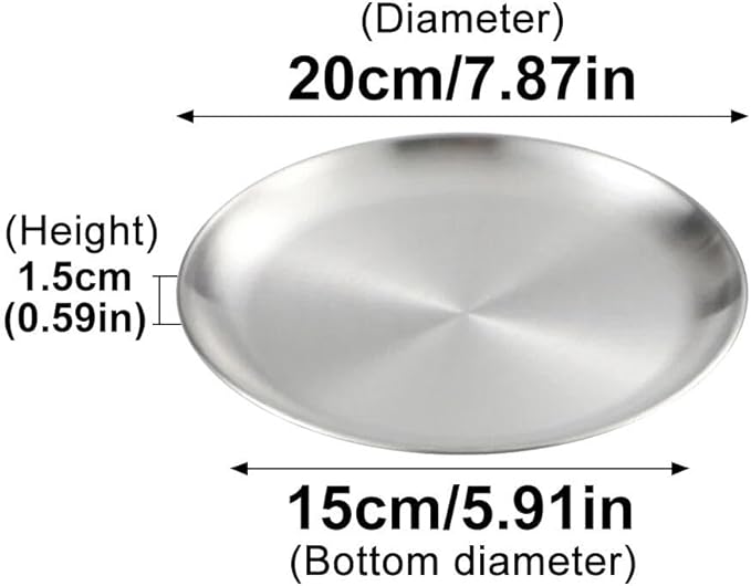 Stainless Steel Food Trays, Round Flat Dish Bread Pastry Baking Pan, Tea and Bar Serving Tray Party Cake Dessert Plate, Silver,M(20x15x1.5cm)