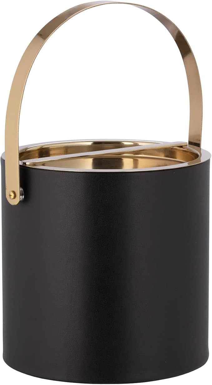 Kraftware Polished Gold Arch Handle & Bridge Cover: Black Milan 3qt Ice Bucket