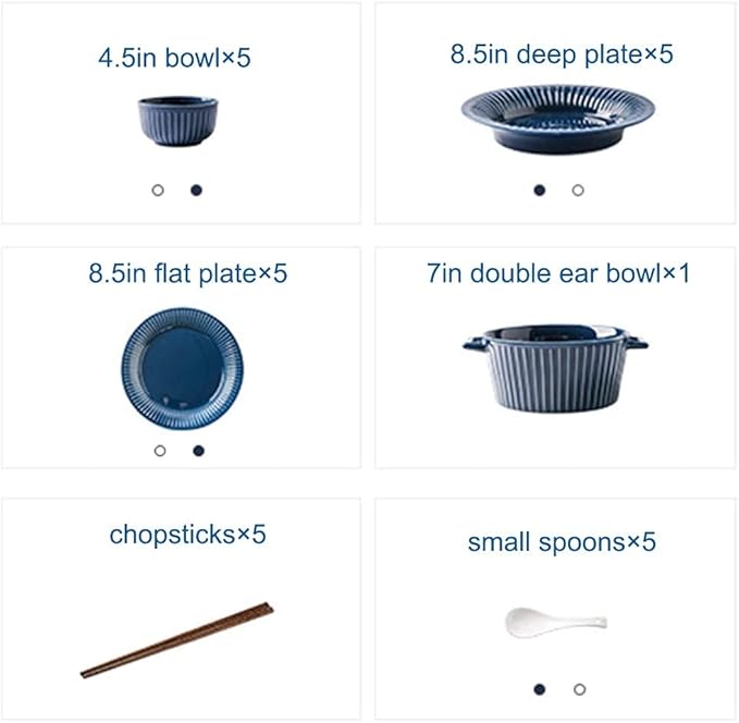 Dinner Sets,26Pcs Dinnerware Sets For 5, Ceramics Dinner Set, Tableware Set In French Style, Blue White Stripe Plates And Bowls Set, Complete Combi-Porcelain, Microwa