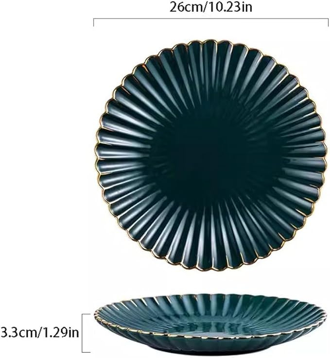 SONGCHAO Party Supplies European light luxury Western dinner plate, ceramic dark green chrysanthemum plate, dessert plate, fruit plate, cake plate Party Plates (Size : Medium)