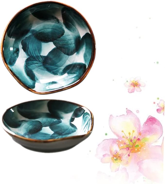 2pcs Hand-painted Ceramic Discs Decorative Trays for Snacks Sauce Japanese Style Food Dipping Bowl Seasoning Dish Condiment Tray Appetizer Plate Sauce Plate