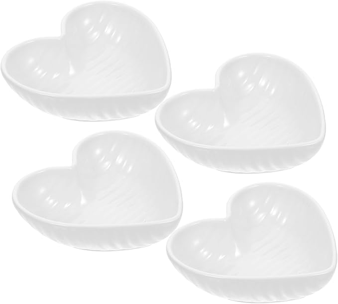 Cabilock 4pcs Heart-shaped Ceramic Sauce Dish White Serving Platters for Charcuterie Seasonings Condiments Practical Seasoning Plates Ceramic Appetizer Plates Sauce Dishes