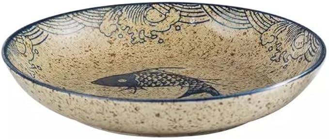 Kitchen Plates Japanese Retro Ceramic Plate Deep Plate Dinner Plate Home Restaurant Rice Bowl Soup Plate Japanese Tableware Restaurant Plates(4)