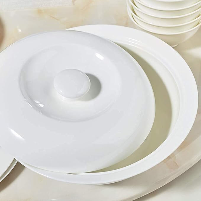 Ceramics Dinner Sets Plates/Bowls/Soup Pot | 56 Pieces Dinnerware Set White Microwave Tableware Safe - For Family Party Kitchen Restaurant