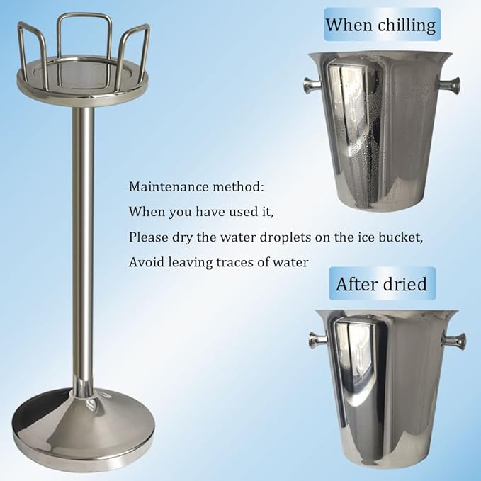 Ice Bucket with Stand Christmas Stainless Steel Standing Bucket Ice Cube Container, Wine Bucket on rack Gold Champagne Ice-Bucket for Wine Beer KTV Club Bar Bbq Party Wedding, 12lb 5L