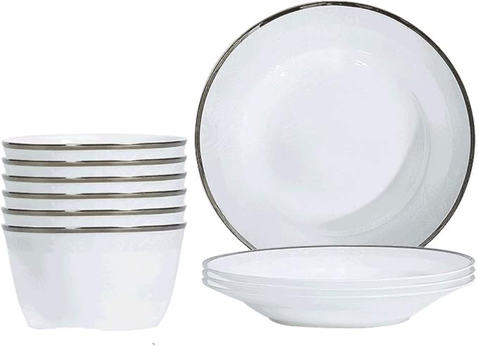 Dinnerware Set 10Pieces Pure White Porcelain Dinner Plates Bone China Tableware Bowls Soup Plates Gravy Boat Service for 4
