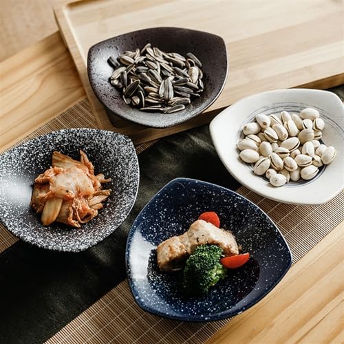 Creative Triangle Snack Bowls Set - 4 Ceramic Plates for Desserts, Salads, Fruits & Dipping Sauces | Unique Appetizer Serving Plates for Restaurants & Home Use