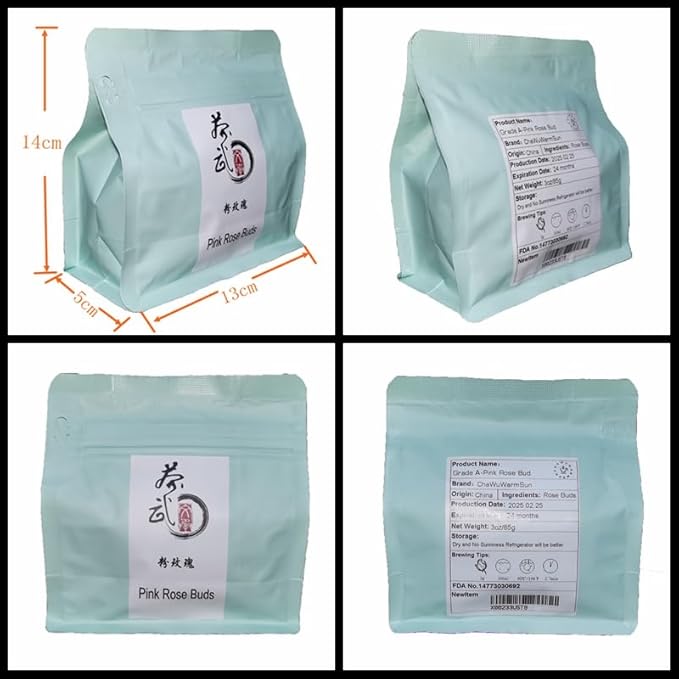 ChaWuWarmSun-[A] Pink Rose Tea Buds(3oz),Loose Leaf Flower Petal Tea,Dried Flowers