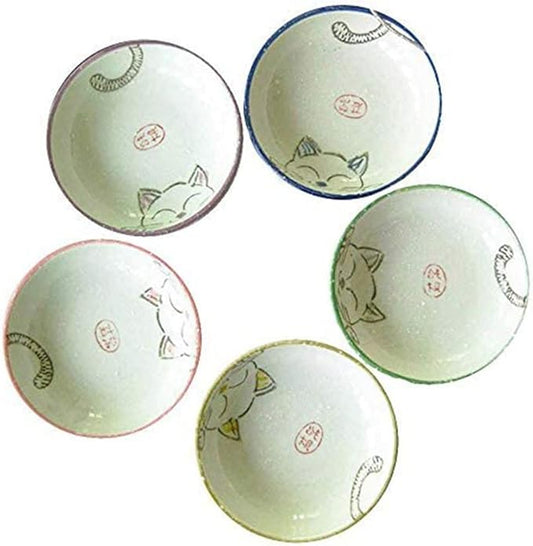 123Arts 5pcs Ceramic Cat Seasoning Dishes Sushi Dipping Bowl Appetizer Plate Dessert Plate