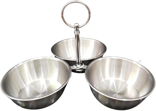 Serving Bowls Set, Divided Serving Tray, Stainless Steel 3 Section Snack Stand with Bowls for Nuts Condiments Fruit Dessert, Silver