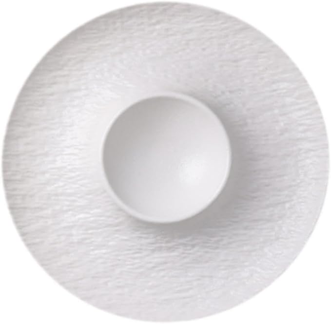Ceramic Divided Snack Plate Dumpling Plate, Multipurpose Serving Platter with Sauce Holder for Party, Appetizer Fried Chicken, White