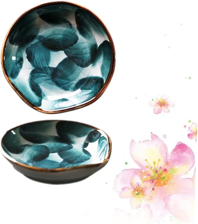 2pcs Handmade Ceramic Sauce Plates Retro Hand-painted Japanese Snack Dishes for Appetizers and Unique Tableware for Home and Restaurant Use
